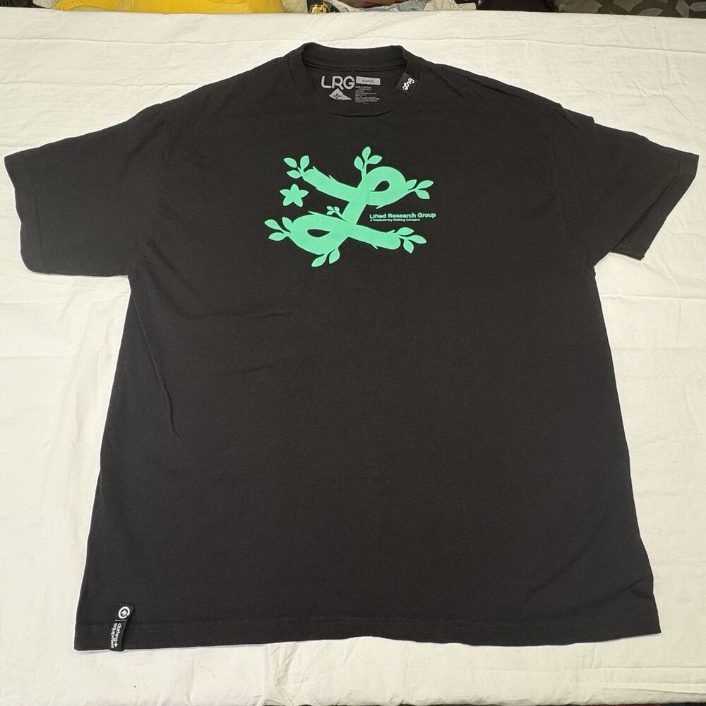 LRG Mens XL Black Green Tree Logo Graphic T Shirt United Research Group